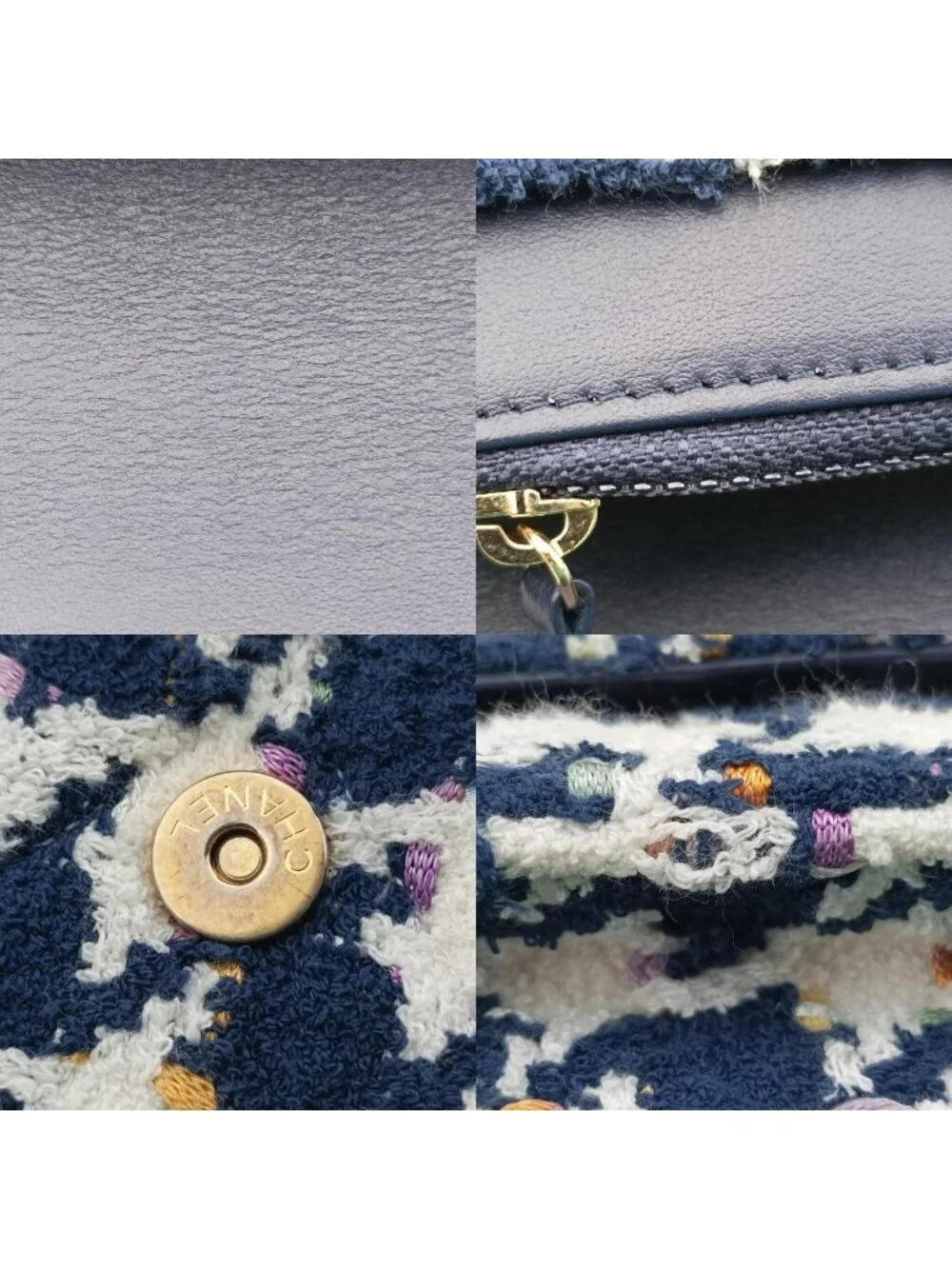 Chanel 19 Flap Bag Houndstooth White Navy Fabric